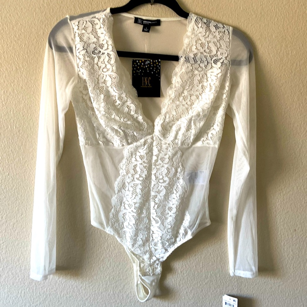NWTs INC International Concepts Intimates Ivory Sheer Lacey Body Suit